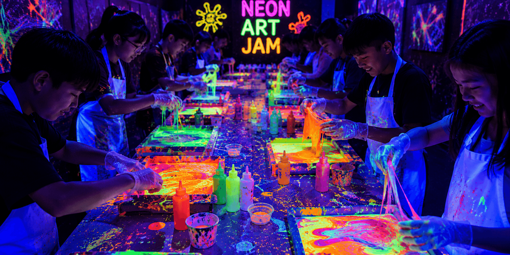 Guest painting under UV light at UV Art Jam